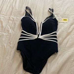One piece, black, and white swimsuit